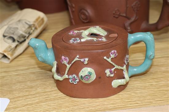 Five Chinese redware lidded teapots